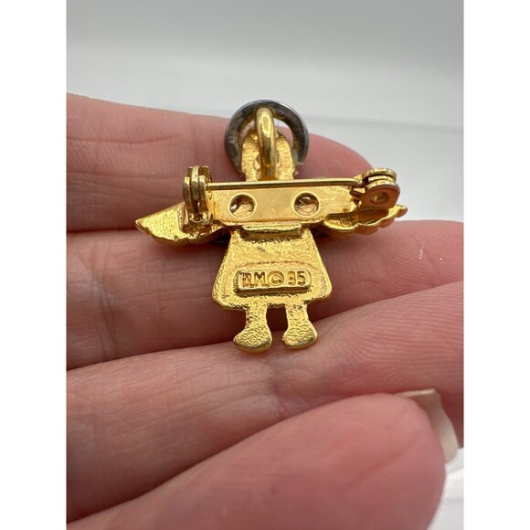 Vintage D.M. © 95 Gold Tone Angel Pin Brooch – Mixed Metal Wings & Halo - Picture 3 of 6